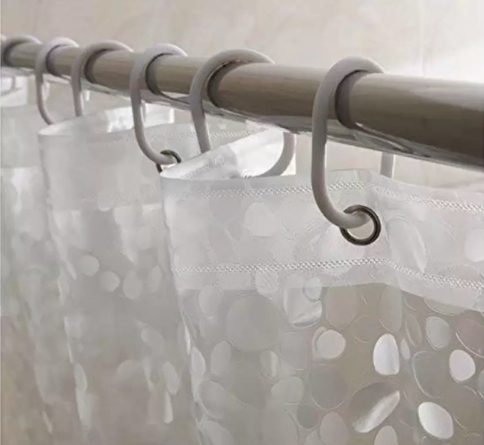 Shower Curtain Plastic Rings, C Shape Bathroom Shower Curtain Liner Hook with Glossy Finish (Natural White)